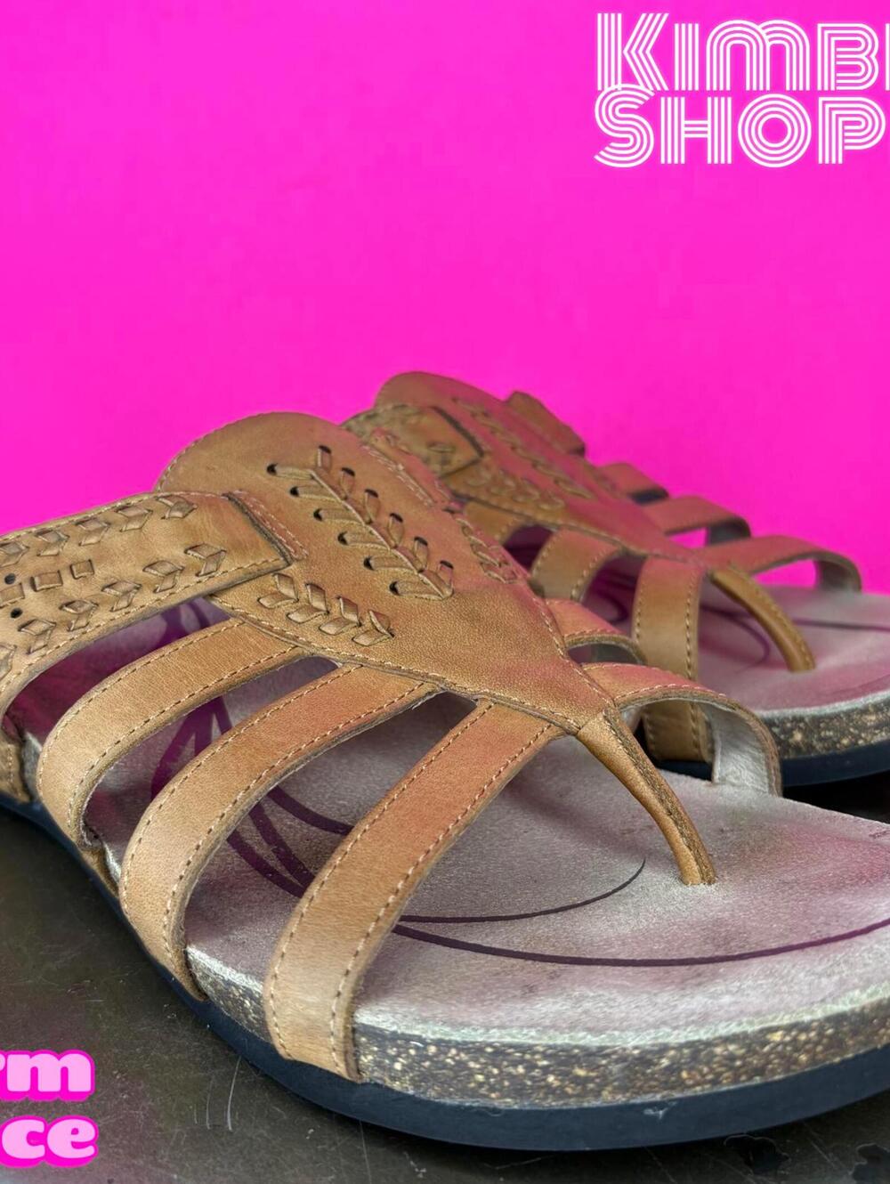 Abeo Tan Leather Woven, Cutout Strappy Toe Post Slip-On Sandal US 11 UK 9